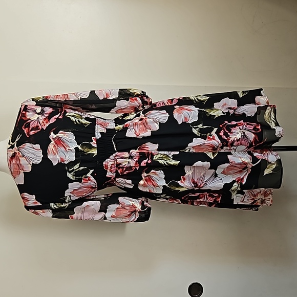 Floral black chiffon spring mini dress size small - Picture 9 of 16